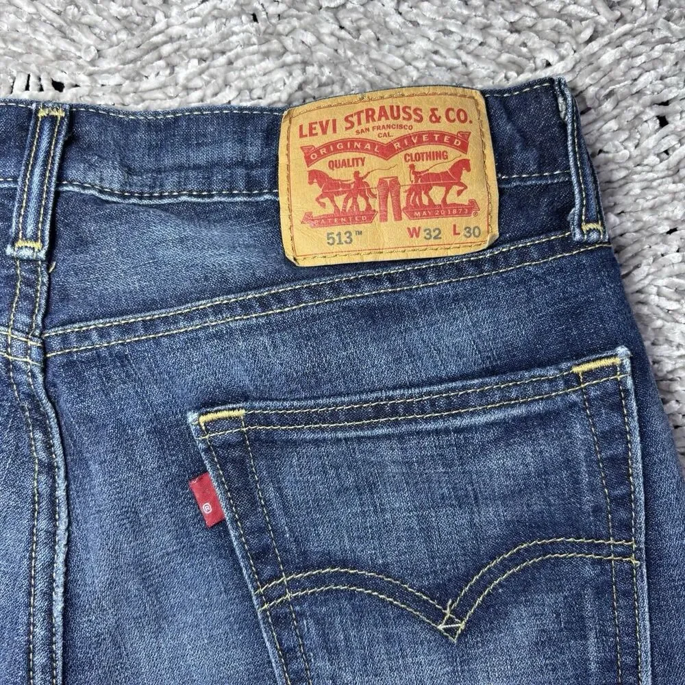 Levi's 513 Slim Straight Jeans Mens 32x30 Denim Workwear Business Leather Patch